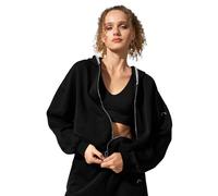 LilySilk Women's Silk Terry Hoodie Fleece Zip Up Oversized Fall Winter Sweatshirt with Blanket Stitch Cozy Tracksuit Jacket for Women Fashion Outfits Black S
