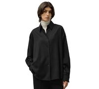 LilySilk Women's Silk-Wool Blend Shirt Oversized Long Sleeve Button Down Blouse for Women Lightweight Warm Top for Business Casual Outfits Ladies Office Clothing Black Truffle M