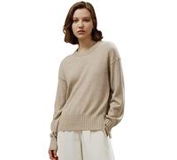 LilySilk Womens Sweater Drop-Shoulder 100% Cashmere Oversized Slit Pullover with Ribbed Cuffs Hem Crewneck Fall Winter(Beige,S