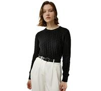 LilySilk Wool Cashmere Sweater for Women Basic Classic Ladies' Pullover Preppy Style Ribbed Cable Knit Fall Winter Top(Black,M)