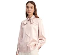 LilySilk X MIM 2 in 1 Silk Shirt 22 Momme Charmeuse Silk with Removable Bow and Pearl Buttons On Sleeves 100% Silk Ladies Shirt Tops Pale Pink,S