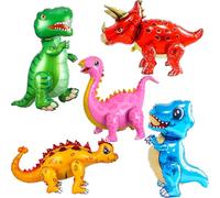 LilyZheng 5-Pack 3D Dinosaur Balloons Self-Standing Foil Balloons Inflatable Dino Party Decorations for Kids Birthday Jurassic Theme Dinosaur Birthday Supplies