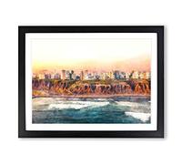 Lima Skyline In Peru Painting Modern Art Framed Wall Art Print, Ready to Hang Picture for Living Room Bedroom Home Office Décor, Black A4 (34 x 25 cm)