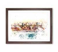 Lima Skyline In Peru Watercolour Modern Framed Print | A2 Walnut Framed Wall Art | Ready to Hang | Modern Cityscape Picture | Living Room Bedroom Lounge Office