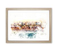 Lima Skyline In Peru Watercolour Modern Framed Wall Art Print, Ready to Hang Picture for Living Room Bedroom Home Office Décor, Oak A2 (64 x 46 cm)