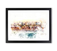 Lima Skyline In Peru Watercolour Modern Framed Wall Art Print, Ready to Hang Picture for Living Room Bedroom Home Office Décor, Black A2 (64 x 46 cm)