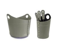 LIMAC Design INCAD Modern Leather Fireplace Companion Set, with wood holder leather bag, Fireplace Tools Sets 3 Pieces with Stand, Companion Stove Tools Set, Made in Italy. (Dove Grey)