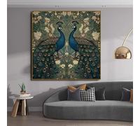 LIMAIDUO Beautiful Floral Two Peacock Tree Animal Poster Prints Abstract Bird Flower Canvas Painting Wall Art Picture Home Decor(60x60cm/Internal Frame)