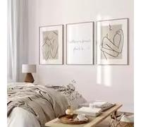 LIMAIDUO Beige Canvas One Line Drawing Couple Prints - Modern Together Is Our Favourite Place To Be Wall Art(60x80cmx3/Internal Frame)