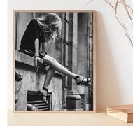 LIMAIDUO Black and Posters White Retro Minimalist Canvas Wall Art - Elegant Girl by Window Stretching Her Art Poster(60x90cm/Internal Frame)