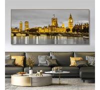 LIMAIDUO Black White Artwork Gold Landscape Wall Art Canvas Painting Famous Building Poster and Print Picture for Modern Decor(20x40cm/Frameless)