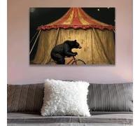 LIMAIDUO Canvas Art - Whimsical Bear Riding Bicycle Poster with Colorful Circus Tent, Modern Wall Decor for Living Room(60x90cm/Internal Frame)