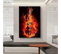 LIMAIDUO Canvas Painting Burning Guitar Guitar Art Posters and Prints Music Room Wall Decor Musical Instrument Picture 80x120cm frame