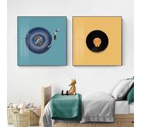 LIMAIDUO Canvas Painting Microphone Radio earphone CD Modern Colorful Music Nordic Posters Prints Square Picture Home Decor 55x55cmx2 frame
