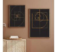 LIMAIDUO Classic Painting Wall Art Painting Golden Ratio Poster Vintage Blueprint Idea Science Studio Decor 30x45cmx2 frame