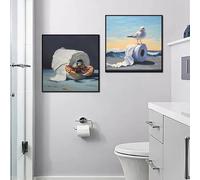 LIMAIDUO Coastal Nautical Seagull Crab Art Painting, Funny Animal Paper Poster, Canvas Print, Bathroom Beach Toilet Wall Decor 60x60cmx2 frame