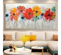 LIMAIDUO Colorful Flower Landscape Oil Painting on Canvas Large Abstract Modern Boho Floral Painting Decor Picture(40x80cm/Internal Frame)