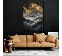 LIMAIDUO Gold Black Starry Night Mountain Landscape Painting Abstract Wall Art Canvas Poster Print Pine Forest Picture Decor 60x90cm frame