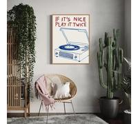 LIMAIDUO If It's Nice Play It Twice Print Wall Art Posters Vintage Blue Music Record Player Canvas Painting Home Decor 40x60cm frame