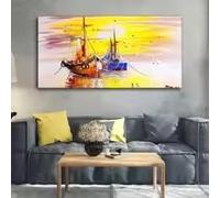 LIMAIDUO Large Vintage Glorious Maritime Sailing Ship Landscape Poster Seagulls at Sunse Canvas Wall Gallery Home Decor(70x140cm/Internal Frame)
