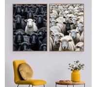 LIMAIDUO Modern Black White Sheep Animal Portrait Photography Art Poster Canvas Paintings Wall Art Pictures Home Decor(40x60cmx2/Internal Frame)