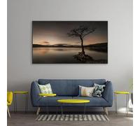 LIMAIDUO Nature Landscape Poster Lake Tree Mountains Clouds Dawn Prints Lake Tree Evening Canvas Painting Home Decor 40x80cm Frameless
