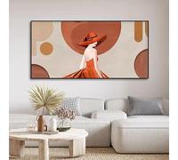 LIMAIDUO Nordic Elegance Orange Dress Girl Poster Print Large-Scale Orange Hat Group Portrait Canvas Home Living Room Decor(30x60cm/Frameless)