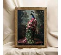 LIMAIDUO Peacock Floral Canvas Painting，With black and gold frames - Suitable Families、Elegant Wall Art Office or Classr Decor(70x100cm/Internal Frame)