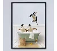 LIMAIDUO Penguin Bathing Canvas Poster Decorative Art in Modern Retro Style Suitable for Office, Bathroom and Living Room Decor(20x30cm/Internal Frame)