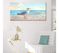 LIMAIDUO Seagull on the Beach Painting, Modern Wall Art, Sea Bird Landscape Picture, Nautical Canvas Print Home Deco 70x140cm Frameless