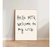 LIMAIDUO Trendy Mid Century MTV Welcome To My Crib Quotes Aesthetic Wall Art Prints 70s Canvas Painting Poster Pictures(50x70cm/Internal Frame)
