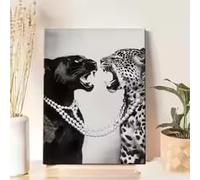LIMAIDUO Two Fierce Leopards Poster and Prints Black and White Animal Canvas Painting Wall Art Picture for Living Room Home Decor(70x100cm/Frameless)