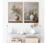 LIMAIDUO Vintage Vase Spring Flowers Still Life Poster Muted Toned Floral Botanical Canvas Painting Wall Art Home Decor(40x60cmx2/Internal Frame)