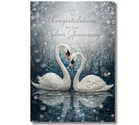LimaLima 25th Wedding Anniversary Card Silver Gift Swans Design For Husband Wife & Couples