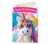 LimaLima 3rd Birthday Card for Girls - Cute Unicorn Design - Fun Birthday Greeting Card for Daughter, Niece or Granddaughter - Colourful A5 Card with Envelope