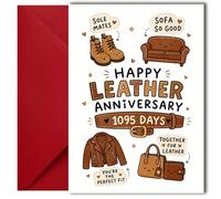 LimaLima 3rd Wedding Anniversary Card Funny Leather Gift For Him Her Husband Wife Couples