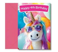 LimaLima 4th Birthday Card for Girls - Cute Unicorn Design - Fun Birthday Greeting Card for Daughter, Niece or Granddaughter - Colourful A5 Card with Envelope