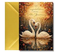 LimaLima 50th Wedding Anniversary Card Golden Gift Swans Design For Husband Wife & Couples