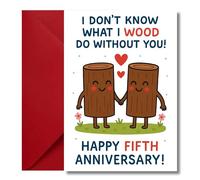 LimaLima 5th Anniversary Card Wood Gift For Couples Celebrating 5 Years Large A5 When Folded Blank Inside