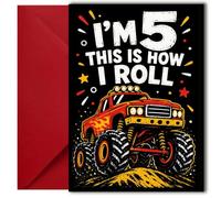 LimaLima 5th Birthday Card Boy Monster Truck - Funny 5 Year Old Birthday Card for Son, Boys - Age 5 Birthday Card for 5th Birthday Boy - A5 Card with Envelope
