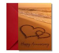 LimaLima Anniversary Card for Him & Her Romantic Beach Hearts Design Happy Anniversary Greeting with Envelope