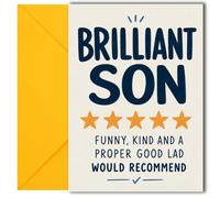 LimaLima Brilliant Son Birthday Card Adult - Funny Five Star Design for Son 18th 21st 30th 40th - Birthday Cards for Son Men