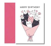 LimaLima Cat Birthday Card For Women Cute Bouquet Design Perfect For Mum Lover Owner