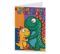 LimaLima Congratulations You're a Big Sister Card - Cute Dinosaur Theme - Colourful New Baby Arrival Card for Girls