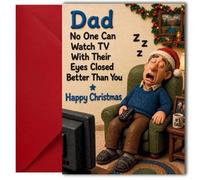 LimaLima Dad Christmas Card Funny Watch TV With Eyes Closed Xmas Design