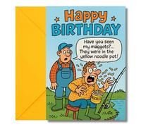 LimaLima Funny Birthday Cards for Men Humour with Fishing Gift Maggots Noodle Pot Design A5 Card