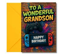 LimaLima Grandson Birthday Card For Boys & Teenagers Gaming Graffiti Design 7th 8th 9th 10th 11th 12th 13th
