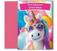 LimaLima Great Niece Birthday Card Girl - Cute Unicorn Design - for Great Niece 1st 4th 5th 9th 13th Birthday - Colourful Fun Card