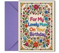 LimaLima Mum Birthday Card - Beautiful Embroidered Flower Design, Birthday Card for Mum, Happy Birthday Mummy Card, Mother Birthday Card, A5 with Envelope