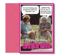 LimaLima Sister Birthday Card Funny Bucket List Design For Older & Younger Adults Large A5 When Folded